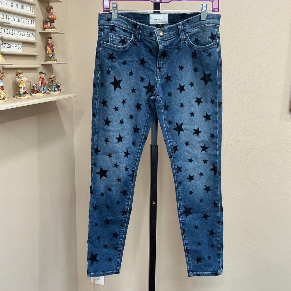 Current/Elliott Jeans The Stiletto 27 Blue Black Flocked Star Skinny Denim